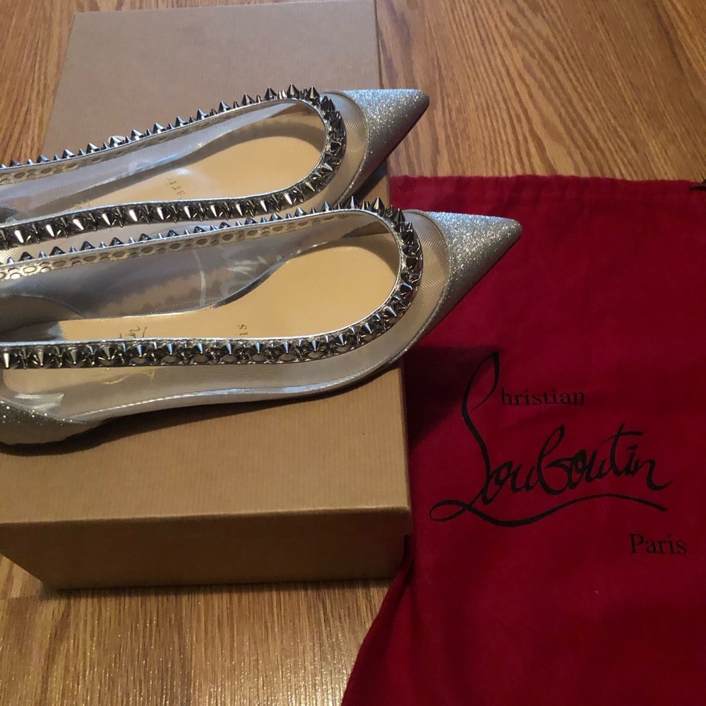 Louboutin Galativi Silver Spiked Flats 35.5 Brand new w/ box & dust bags